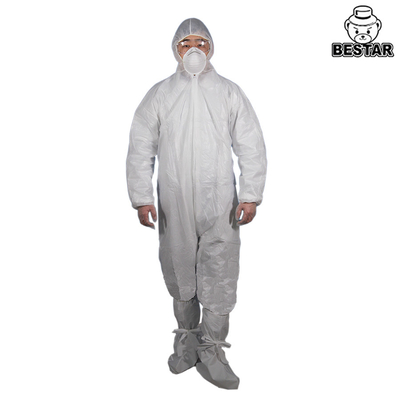 Quần áo bảo vệ dùng một lần màu trắng có mui phủ Spp PE cho ngành công nghiệp thực phẩm