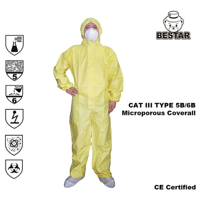 Cat III Loại 5B / 6B Y tế dùng một lần Bộ quần áo bảo vệ chống hóa chất cho bệnh viện