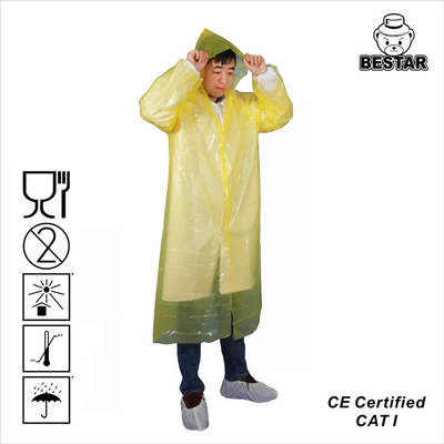 Áo choàng mưa dùng một lần bằng nhựa PE chống thấm nước có mũ trùm đầu